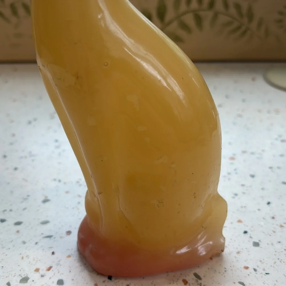 Vintage‎ Yellow Cat Shaped Candle with Rhinestone Collar